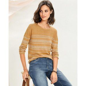 Garnet Hill Size XL Mustard Boxy 100% Organic Linen Boatneck Sweater Lagenlook